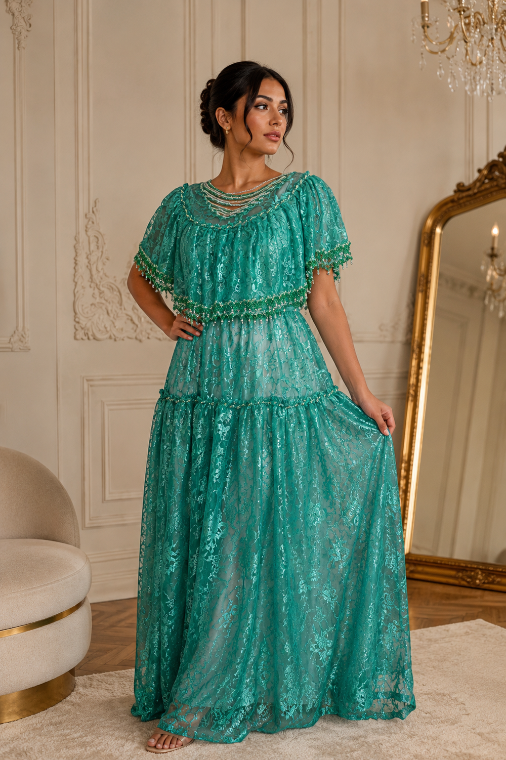 Robe Naili vert émeraude – Tradition et élégance algérienne