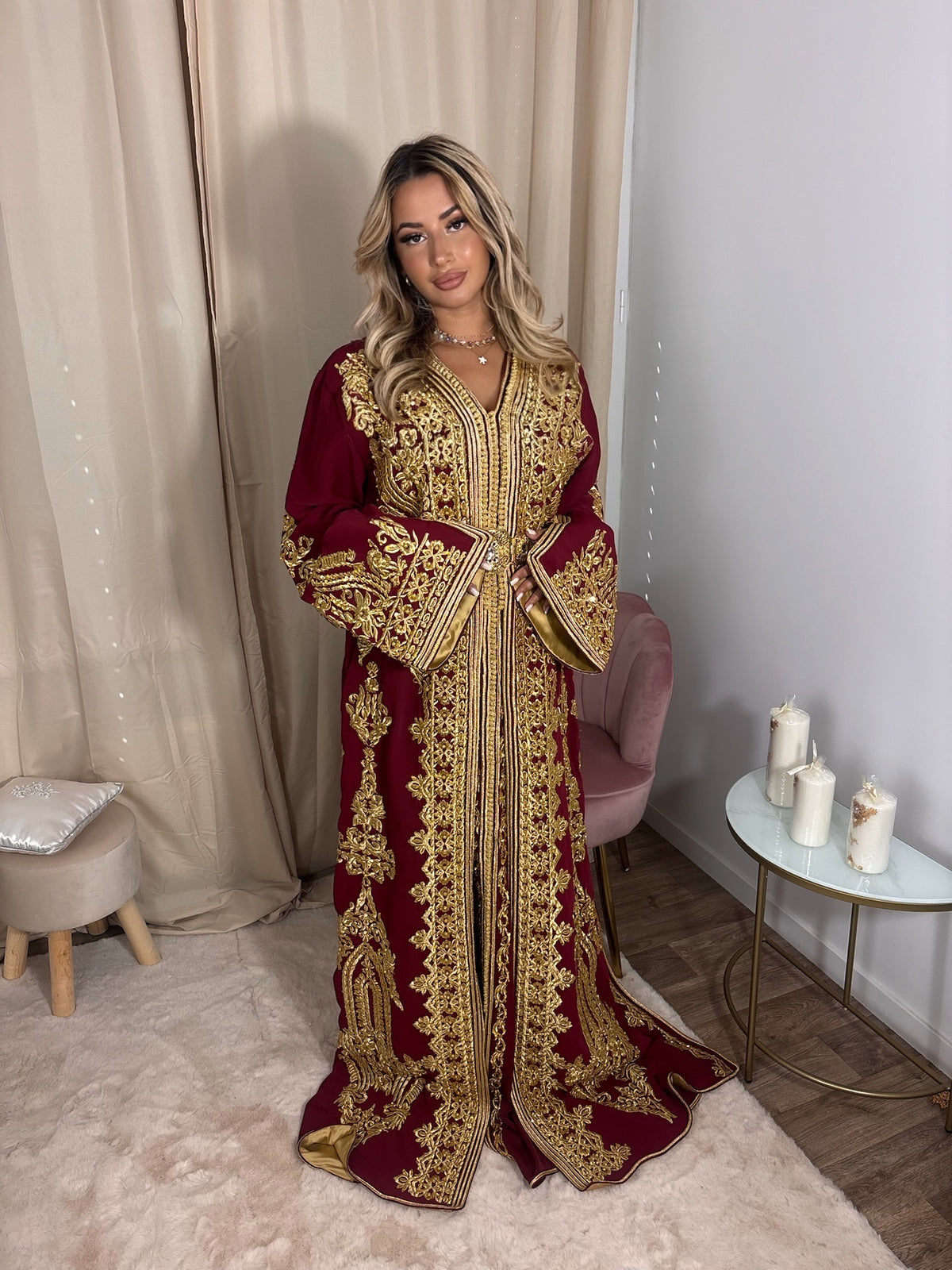 Caftan Royal bordeaux et or – Haute couture marocaine